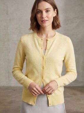 Lord &Taylor classic  cashmere Yellow Cardigan Sweater